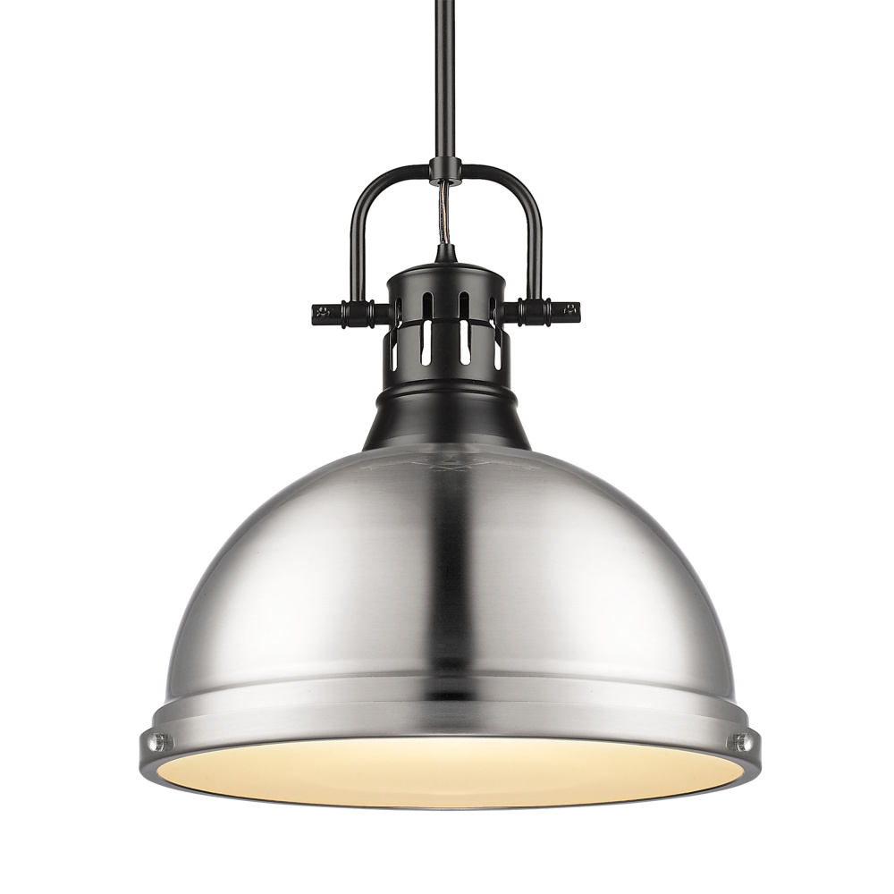 Yep by Golden Lighting Duncan 1-light 14in Rod Hung Pendant in Matte Black and Pewter shade